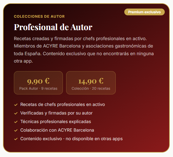 App+Packs=Biblioteca COCINA de AUTOR PREMIUM
