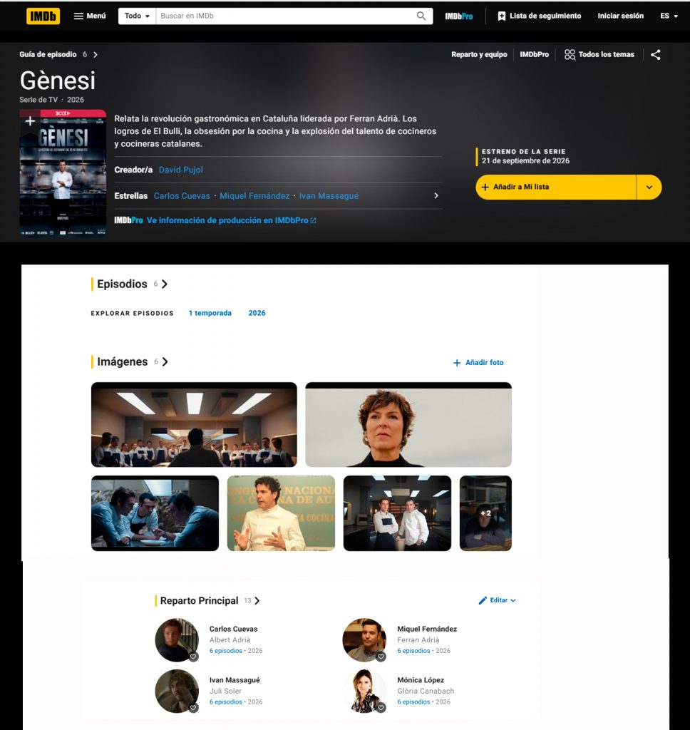 Ficha IMDB serie "Gènesi"